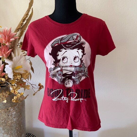 Brisco Brothers Tops - Betty Boop Born to Ride Y2K Red Cotton Fitted Graphic Tshirt M